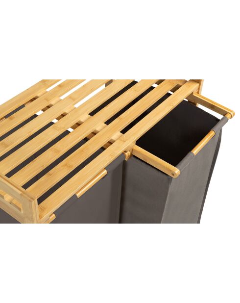 Bac à linge double en bambou Maya gris/bois - 64x33x73 cm