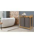 Bac à linge double en bambou Maya gris/bois - 64x33x73 cm