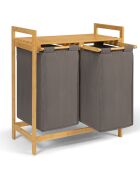 Bac à linge double en bambou Maya gris/bois - 64x33x73 cm