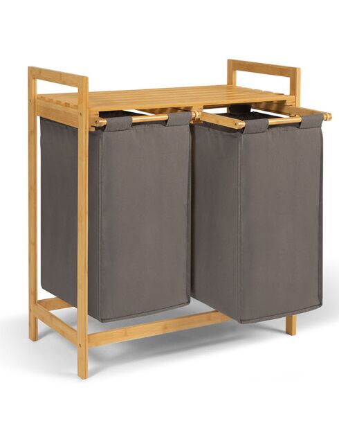 Bac à linge double en bambou Maya gris/bois - 64x33x73 cm