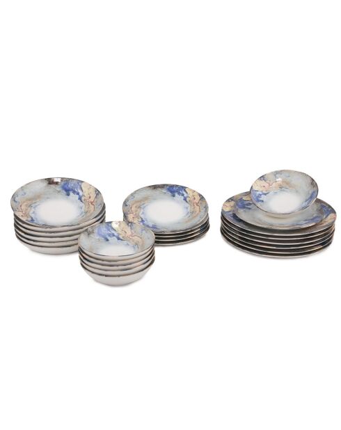 Service de table en Porcelaine blanc/bleu/doré - 24 pièces