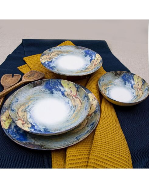 Set de vajilla de porcelana blanca/azul/dorada - 24 piezas