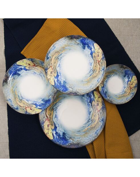 Service de table en Porcelaine blanc/bleu/doré - 24 pièces
