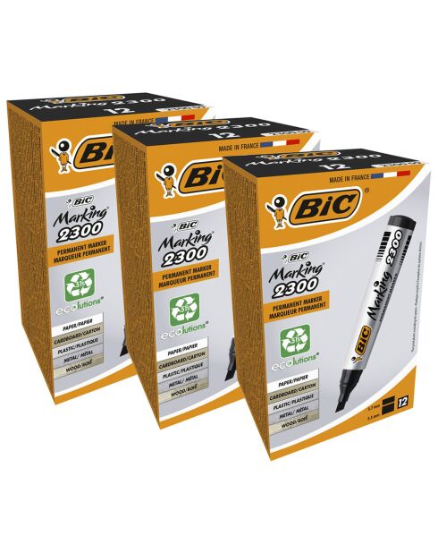 3 Boxen mit 12 schwarzen Permanentmarkern von Marking 2300 ecoLUTIONS