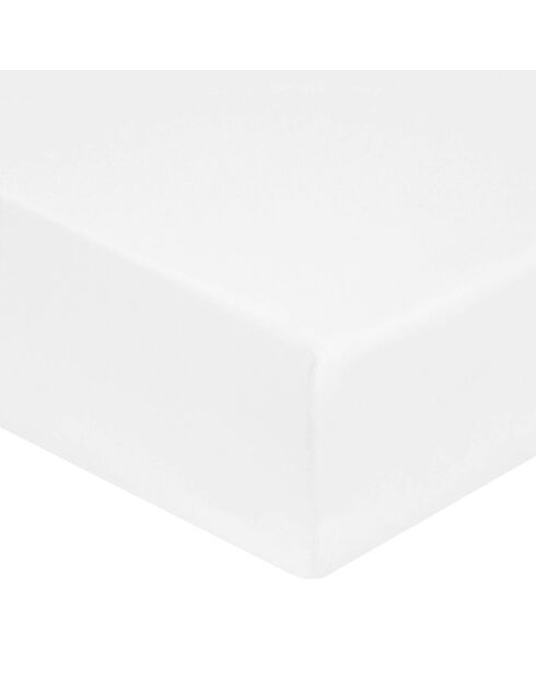 Drap housse 100% Percale de Coton bonnet 40 cm  blanc