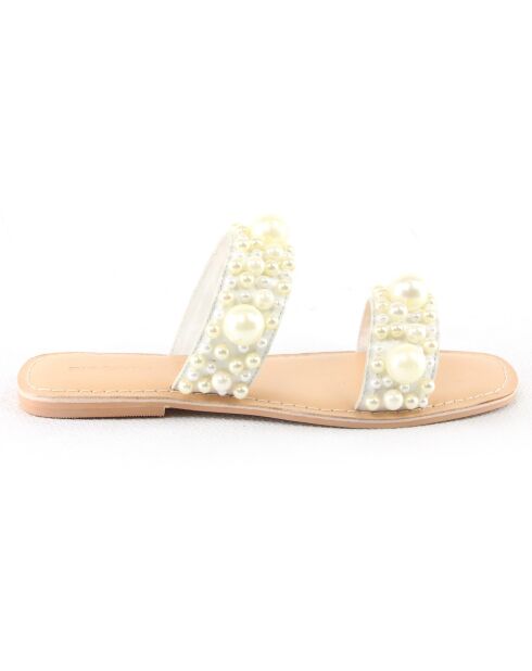 Mules en Cuir & Perles Carlane blanches