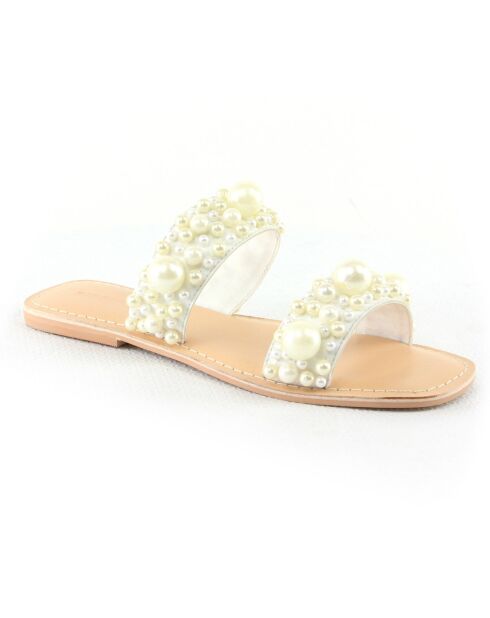Mules en Cuir & Perles Carlane blanches