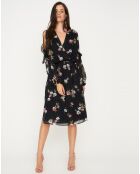 Robe fleurie à manches fendues noire