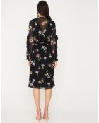 Robe fleurie à manches fendues noire