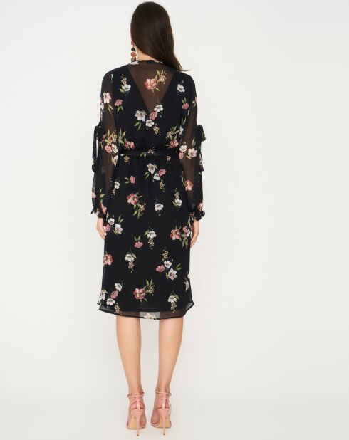 Robe fleurie à manches fendues noire