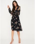 Robe fleurie à manches fendues noire