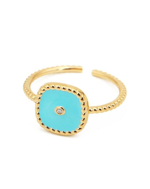 Bague ajustable en laiton doré & Email turquoise