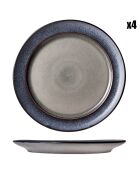 4 Assiettes plates en Grès Provence gris/bleu - D.26 cm