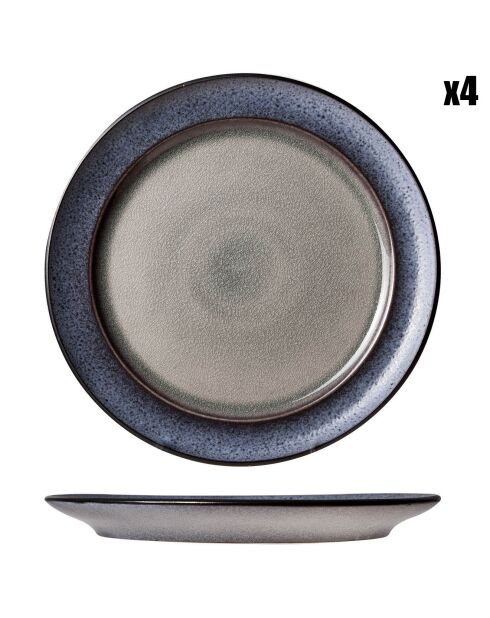4 Assiettes plates en Grès Provence gris/bleu - D.26 cm