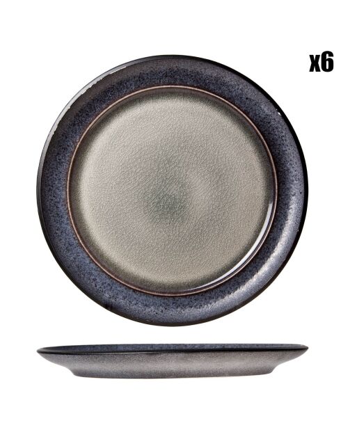 6 Assiettes à dessert en Grès Provence gris/bleu - D.21 cm