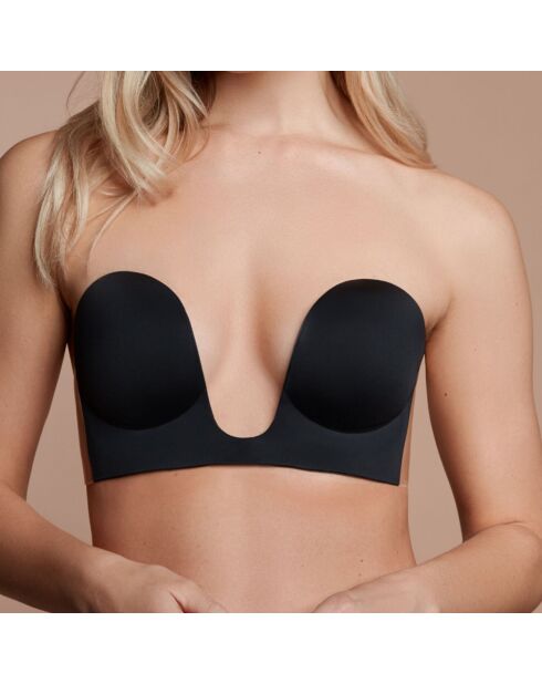 Zwarte naadloze zelfklevende bh met U-hals