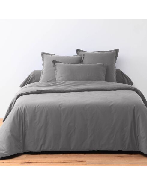 2 Taies d'oreiller 100% Coton anthracite