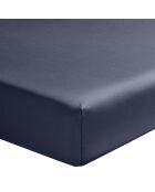 Drap housse 100% Satin de Coton bleu marine