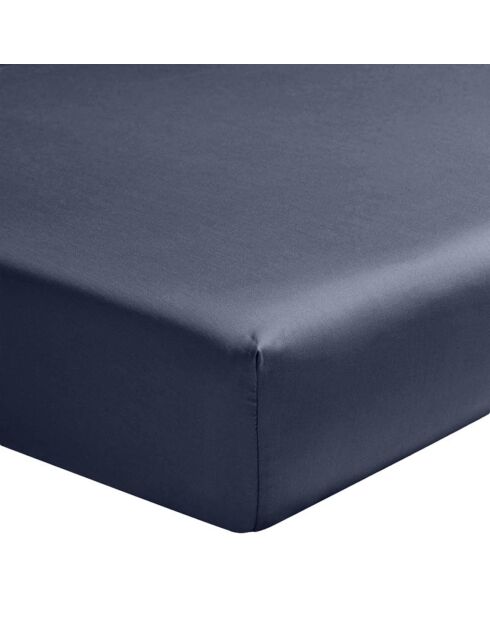 Drap housse 100% Satin de Coton bleu marine