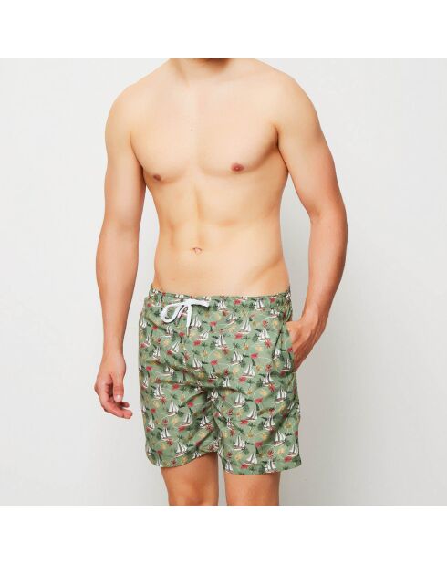 Pantalones cortos de baño de doble voile verde/blanco