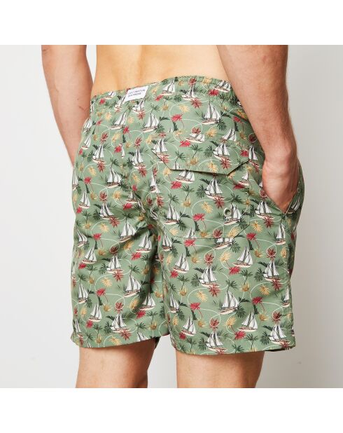 Pantalones cortos de baño de doble voile verde/blanco