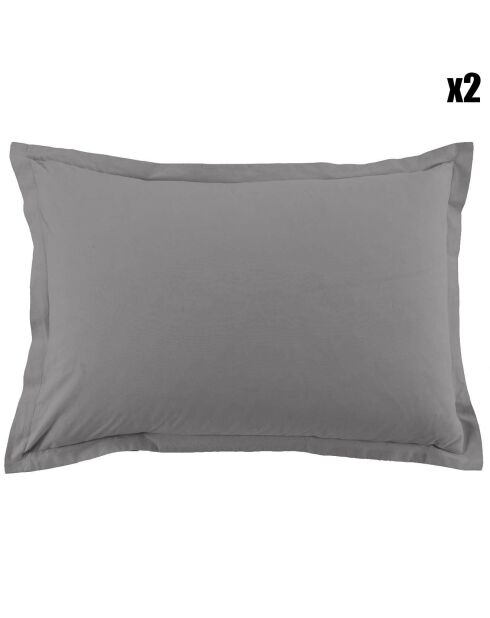 2 Taies d'oreiller 100% Coton anthracite