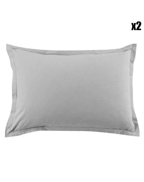2 Taies d'oreiller 100% Coton gris clair