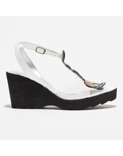 Weiße/mehrfarbige Nebulo-Ledersandalen mit Keilabsatz - 7 cm Absatz