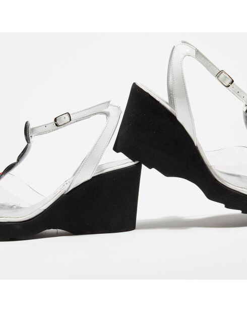 Weiße/mehrfarbige Nebulo-Ledersandalen mit Keilabsatz - 7 cm Absatz