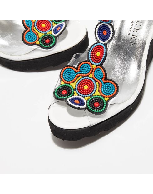 Weiße/mehrfarbige Nebulo-Ledersandalen mit Keilabsatz - 7 cm Absatz