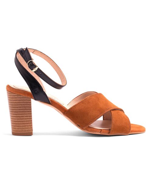 Sandalias Lola de piel aterciopelada camel - tacón de 8 cm