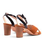 Sandales en Velours de Cuir Lola camel - Talon 8 cm