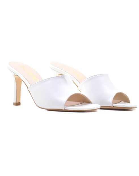 Loic Weiße Leder-Pantolette - Absatz 7 cm