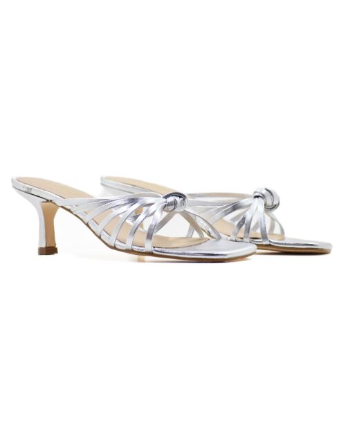Mules Ali de piel plateada - tacón de 6 cm