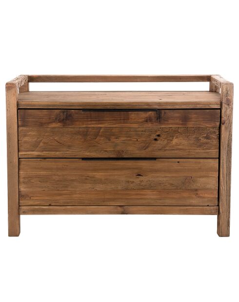 Commode 2 tiroirs en bois de Pin recyclé Andrian marron - 124x53x87 cm