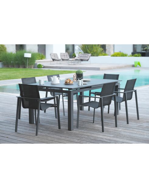 Gartenset Miami ausziehbarer Tisch + 6 anthrazitfarbene Sessel