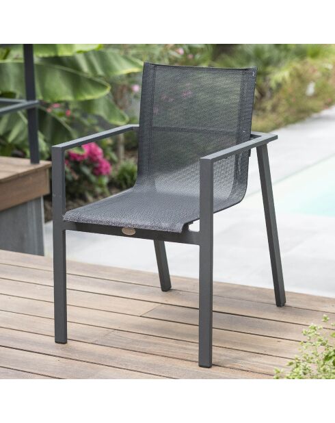 Gartenset Miami ausziehbarer Tisch + 6 anthrazitfarbene Sessel