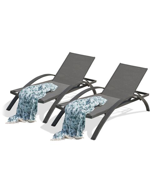 2 Bains de soleil Barcelona en aluminium et textilène anthracite - 195x74x32 cm