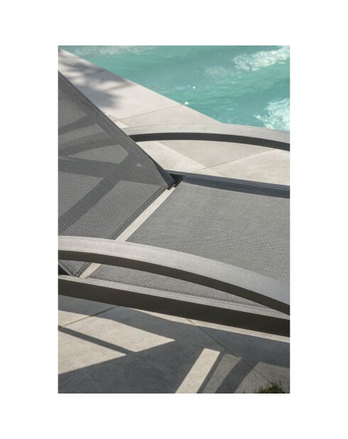 2 Bains de soleil Barcelona en aluminium et textilène anthracite - 195x74x32 cm