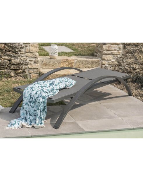 2 Bains de soleil Barcelona en aluminium et textilène anthracite - 195x74x32 cm