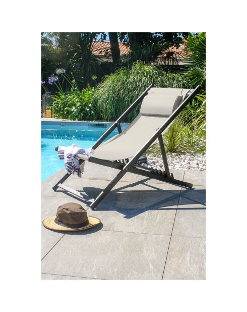 Chilienne Julia en textilène et aluminium anthracite - 102x58x100 cm