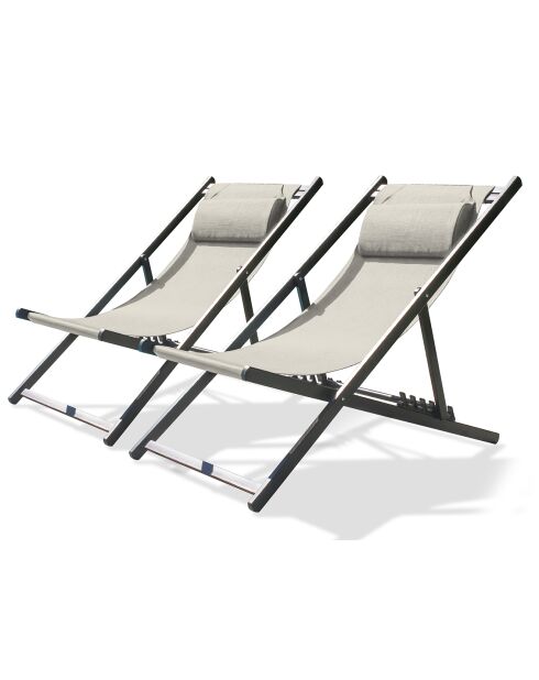 2 Chiliennes Julia en textilène et aluminium anthracite - 102x58x100 cm