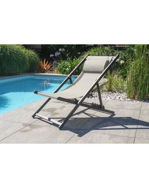 2 Chiliennes Julia en textilène et aluminium anthracite - 102x58x100 cm