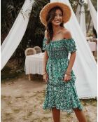 Robe Lydia imprimé fleuri vert/blanc
