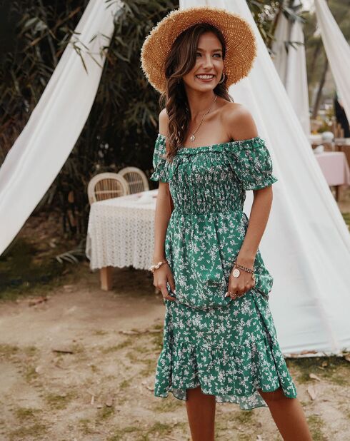 Robe Lydia imprimé fleuri vert/blanc