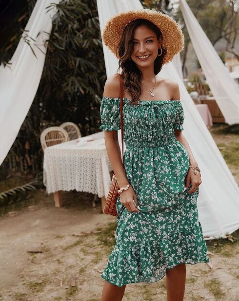 Robe Lydia imprimé fleuri vert/blanc