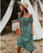 Robe Lydia imprimé fleuri vert/blanc