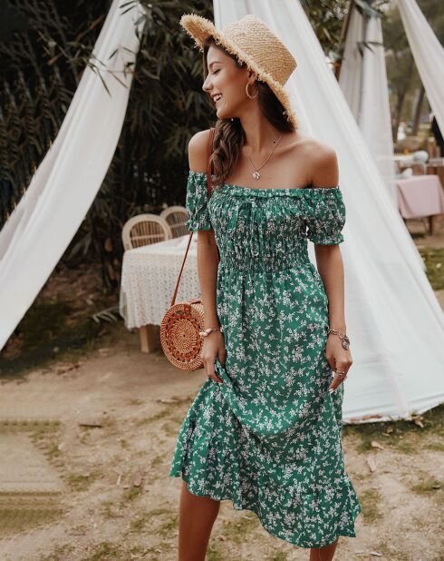Robe Lydia imprimé fleuri vert/blanc