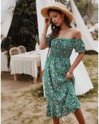 Robe Lydia imprimé fleuri vert/blanc