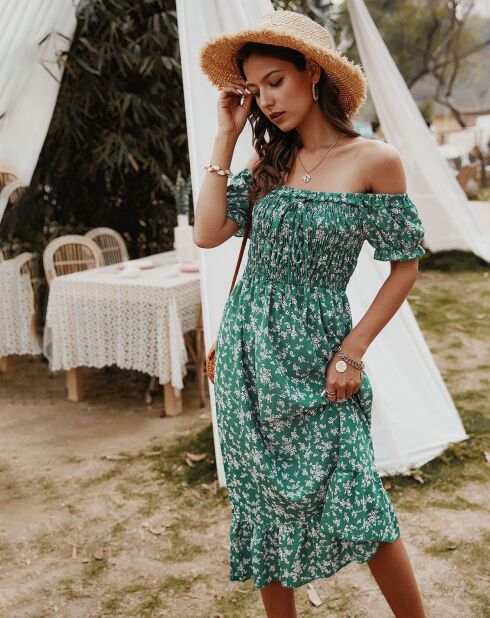 Robe Lydia imprimé fleuri vert/blanc